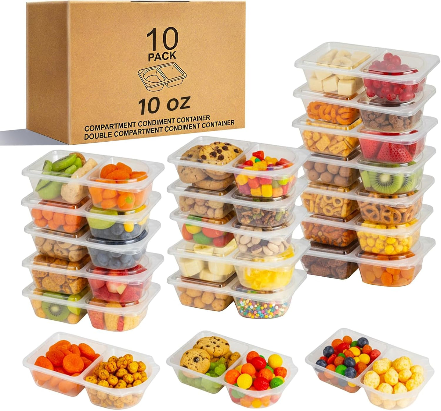 Reusable Snack Containers with Lids, Snack Containers, 20-Pack Snack Pack Containers, meal prep containers Double Compartment, Container Portion Control for On the Go Travel Essentials