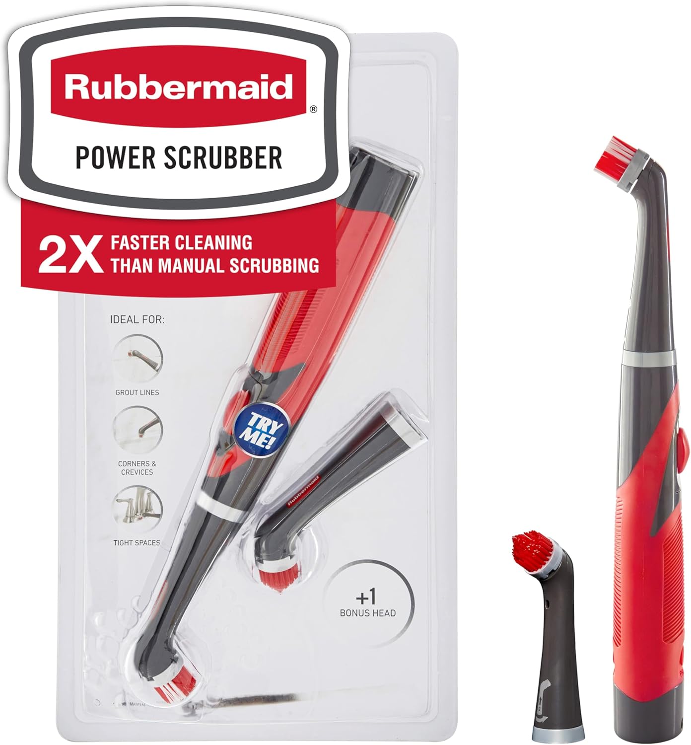 Rubbermaid Reveal Power Scrubber 18-Piece Kit, Cordless Electric Battery Powered Scrub Brush, Water Resistant, for Home/Kitchen/Bathroom/Grout/Tile/Shower/Tub