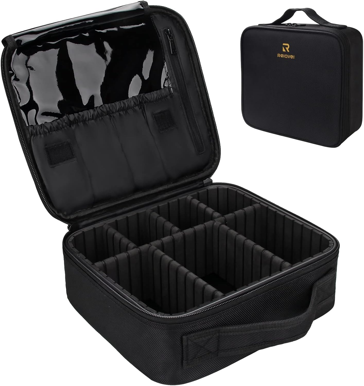 Relavel Travel Makeup Train Case Cosmetic Case Organizer Portable Artist Storage Bag with Adjustable Dividers for Cosmetics Makeup Brushes Toiletry Jewelry Digital Accessories (Pink)