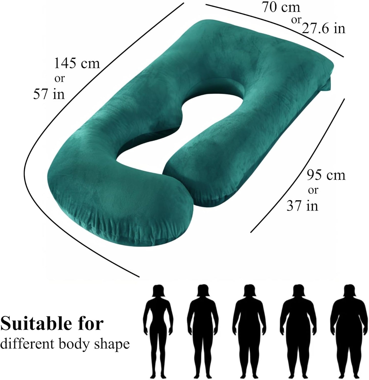 ALLOPERA Pregnancy Pillow, Full Body Maternity Pillow 57 inch, with Removable Washable Cover - Sleep Support for Legs, Back, Neck, Shoulder, HIPS, Belly, Velvet Cover (Dark Green)