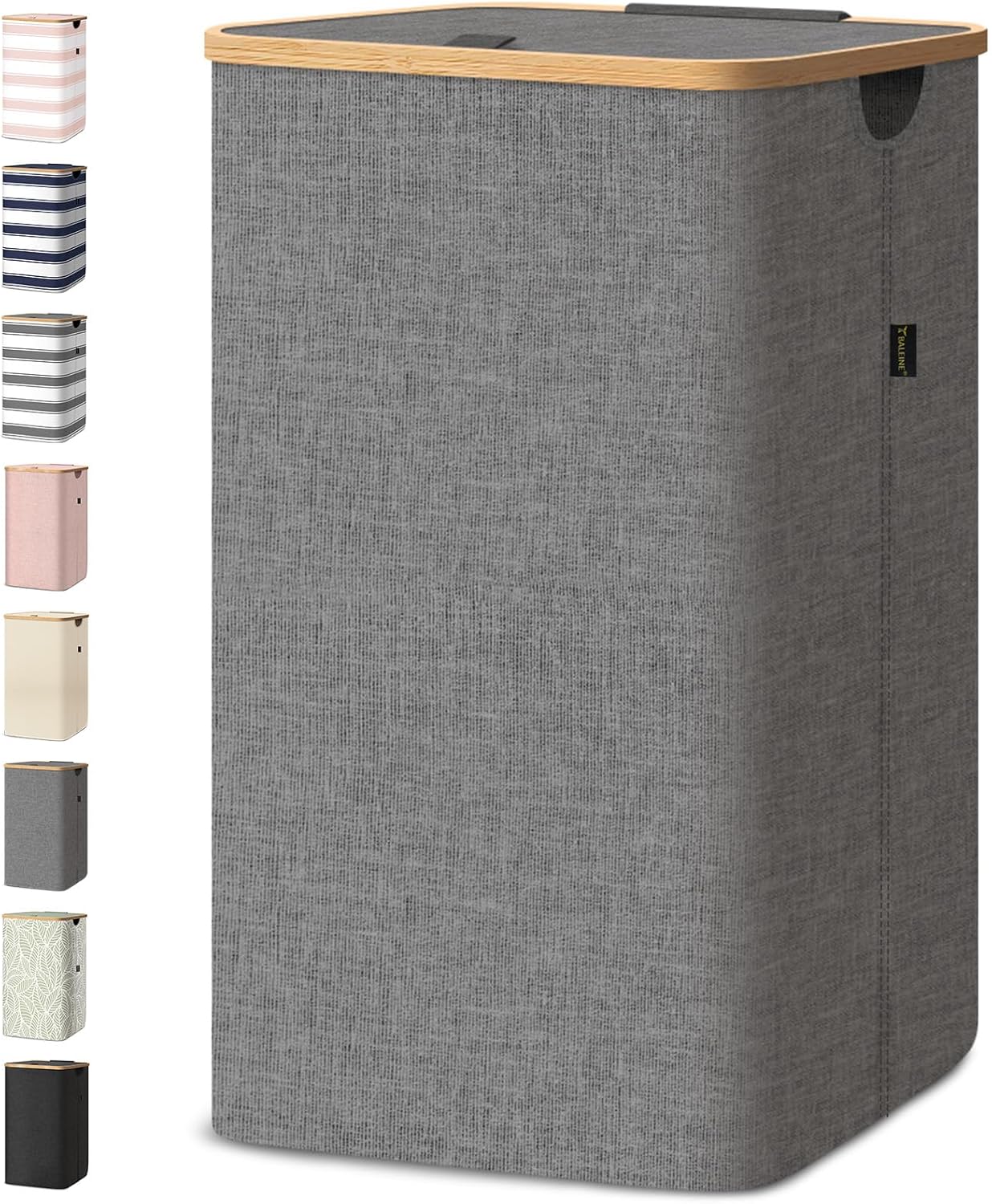 BALEINE Laundry Hamper with Lid, Tall Laundry Baskets with Bamboo Pull Handles, Large Laundry Bin with Internal Support (36 Gal/140L, Grey)