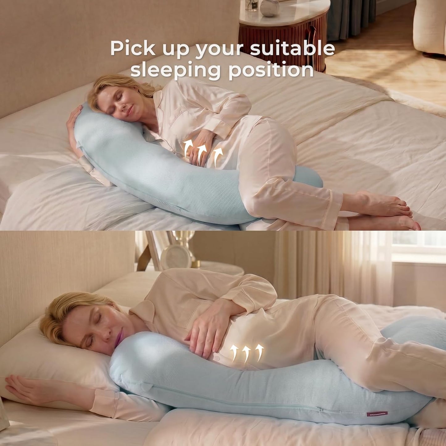Momcozy Pregnancy Pillows for Side Sleeping, J Shaped Maternity Body Pillow for Pregnancy, Soft Pregnancy Pillow with Cotton Cover for Head Neck Belly Support, Blue