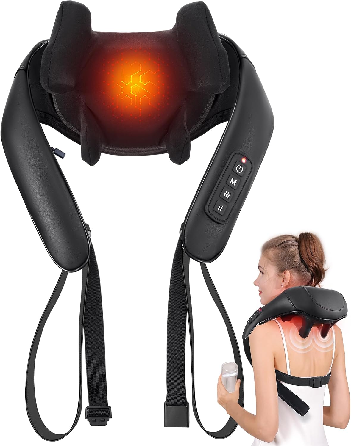 MASGRE Shiatsu Neck and Shoulder Massager, Cordless Back Massager with Heat