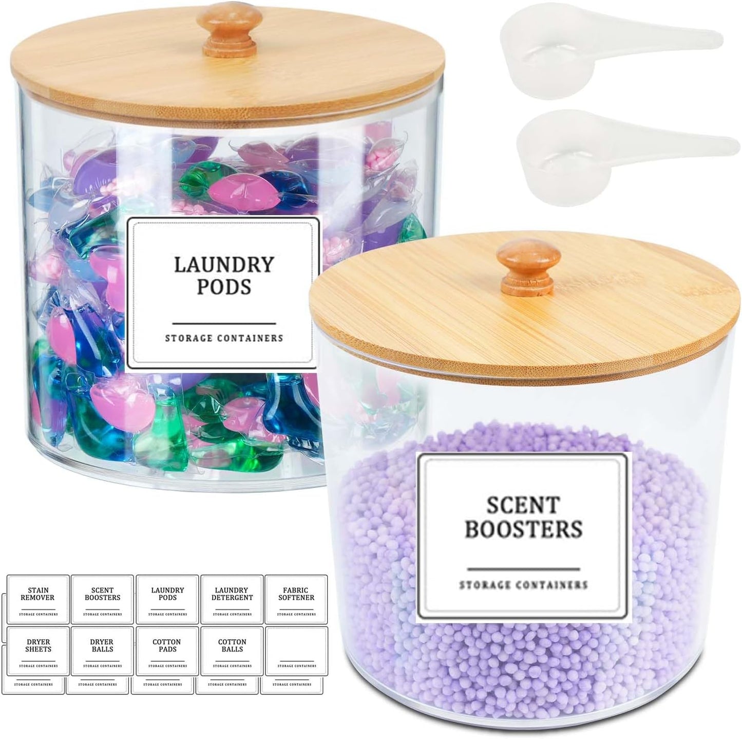 Laundry Room Organization Set 12, Laundry Pods Container & Dryer Sheet Holder with Lids & Labels, Liquid Laundry Detergent Dispenser, Fabric Softener Dispenser for Detergent Powder Dryer Balls Beads