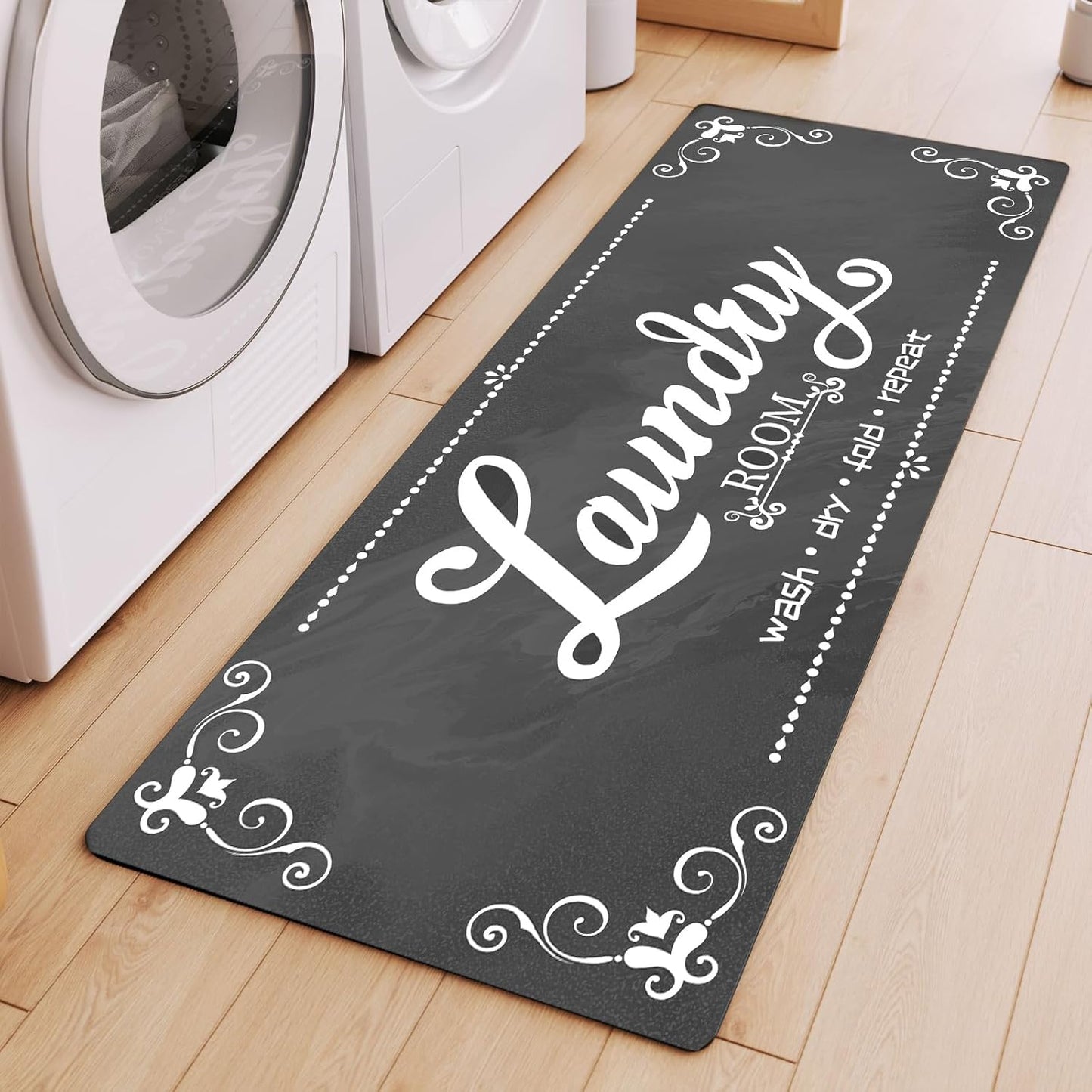 XLHOMO Laundry Room Rug Runner, 17"x60" Non Slip Black Nappa Leather Laundry Rugs, Farmhouse Washable Floor Laundry Mats for Laundry Room, Kitchen, Washroom, Bathroom, Mudroom, Hallway Entryway Decor
