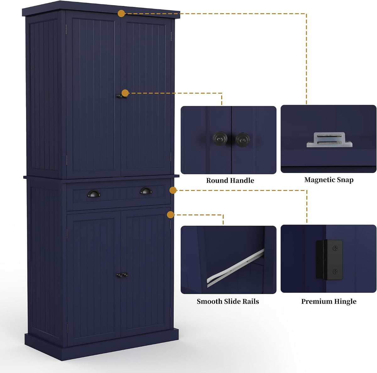 ARTPOWER 72" Tall Kitchen Pantry Storage Cabinet with Drawer and Adjustable Shelves, Pantry Cabinet for Kitchen, Bathroom or Hallway, Blue