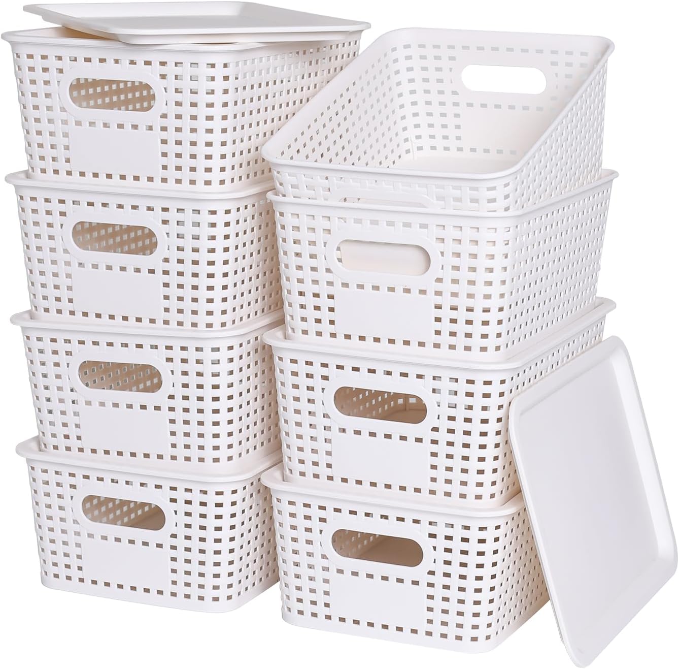 Ohmlove 8 Pack Plastic Storage Baskets with Lids for Organization