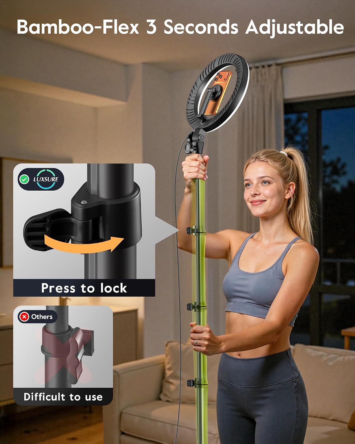 Upgrade Tripod Ring Light Stand with 2 Telescopic Arms -67" Ring Light Tripod for iPhone&Android, Overhead Phone Mount with Remote, Phone Stand for for TikTok, YouTube,Zoom & Video Recording