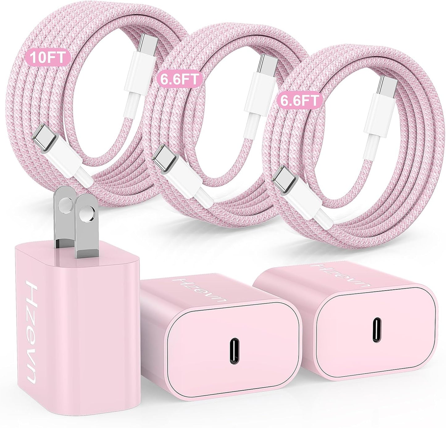 20W USB C Fast Charging for iPhone 17 Air/16/15 Pro Max,3Pack Colorful Mixed Charger Block with Braided Long USB C to C Cables (6/6/10ft) Compatible with iPhone16/15 Pro/15 Plus/iPad Pro