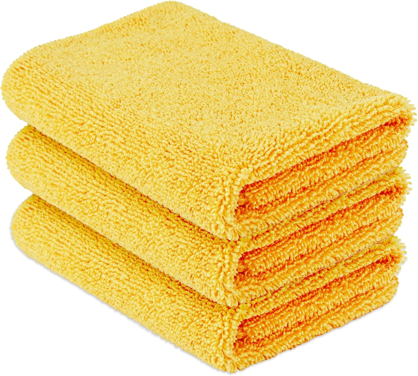 Amazon Basics Microfiber Car Drying Towels, Highly Absorbent, Lint Free, Scratch Free, Ultra-Soft, Car Detailing, Buffing and Polishing, 16" x 16", Yellow, 12-Pack