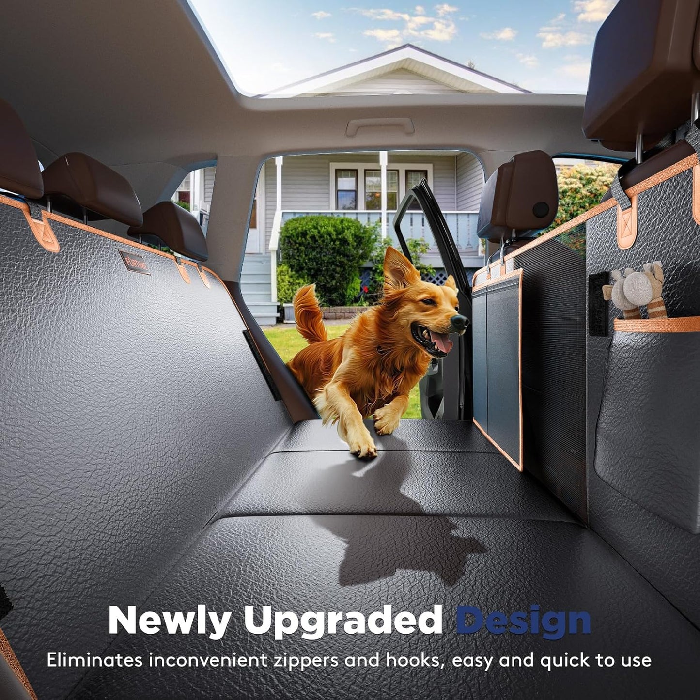 FURTIME Dog Car Seat Cover for Back Seat, Upgraded PU Leather Back Seat Extender with Hard Bottom Holds 400LBS, Waterproof Anti-Scratch, Large Space Back Seat Cover for Car, SUV, Small Truck