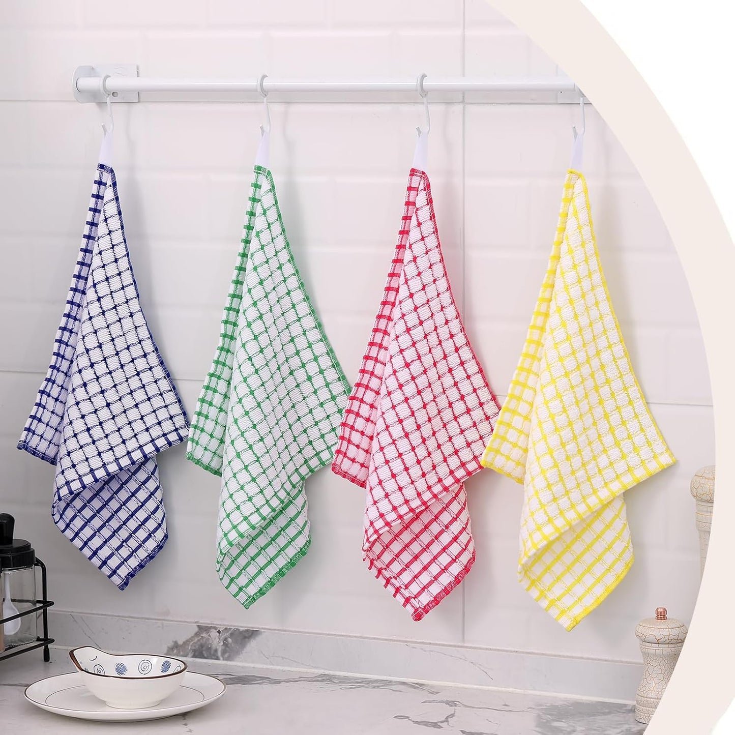 Kitinjoy Cotton 8 Pack Terry Kitchen Dish Cloths, 12 x 12 Inches Super Soft and Absorbent Dish Rags, Quick Drying Dish Towels for Washing Dishes, Green