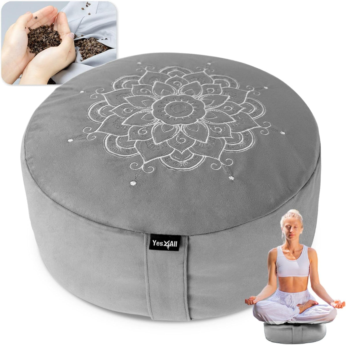 Yes4All Meditation Cushion, Floor Pillow Foam Zafu Buckwheat, Mandala Pattern Yoga Meditation Bolster Pillows, Floor Cushions