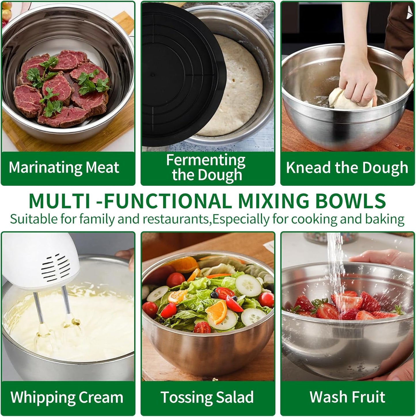WEPSEN Mixing Bowls Set, 25PCS Stainless Steel Mixing Bowl with Lid Set, Large Nesting Bowls 7, 4.5, 3,2, 1.5QT, Measuring Cups and Spoons Baking Utensils Metal Bowl for Kitchen Prep