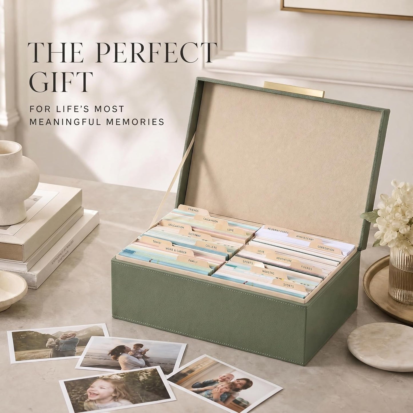 ZICOTO Decorative Photo Storage Box - Sturdy PU Leather Photo Organizer with Dividers is Perfect to Store Up to 1200 Pictures and 4x6 Photos - Portable Scrapbook Storage Containers with Lid