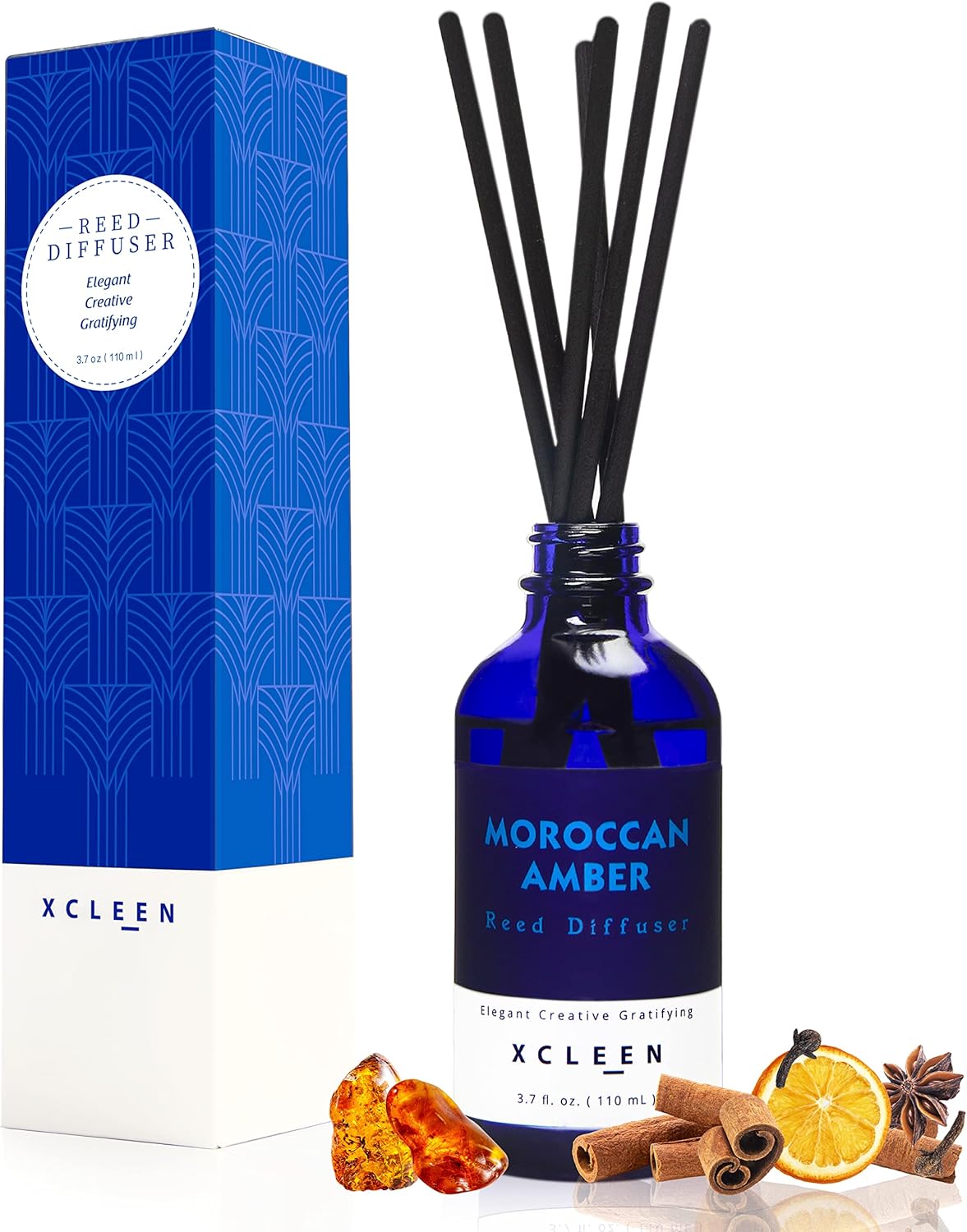 Xcleen Reed Diffusers Set, 3.7 Oz Scent Diffuser, 6 Reed Diffuser Sticks, Home Fragrance Hyacinth, Peony & Citrus, Aromatherapy Oil Diffuser Reeds, More Masculine Scent, Bathroom & Office Decor 110ml