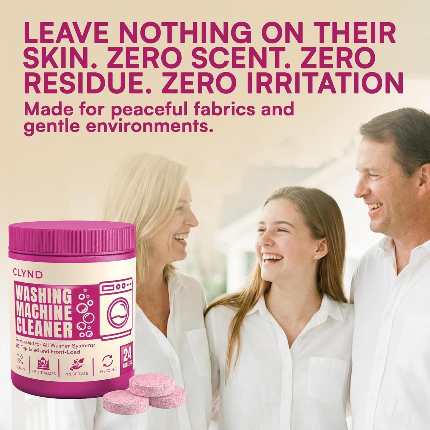 Washing Machine Cleaner Tablets Unscented 24 Pack Residue-free Laundry Washer Cleaner for HE Front Load, Top Load Washing Machine Cleaning Tablets Pro Descaler Deodorizer, Low Suds 1 Year Supply