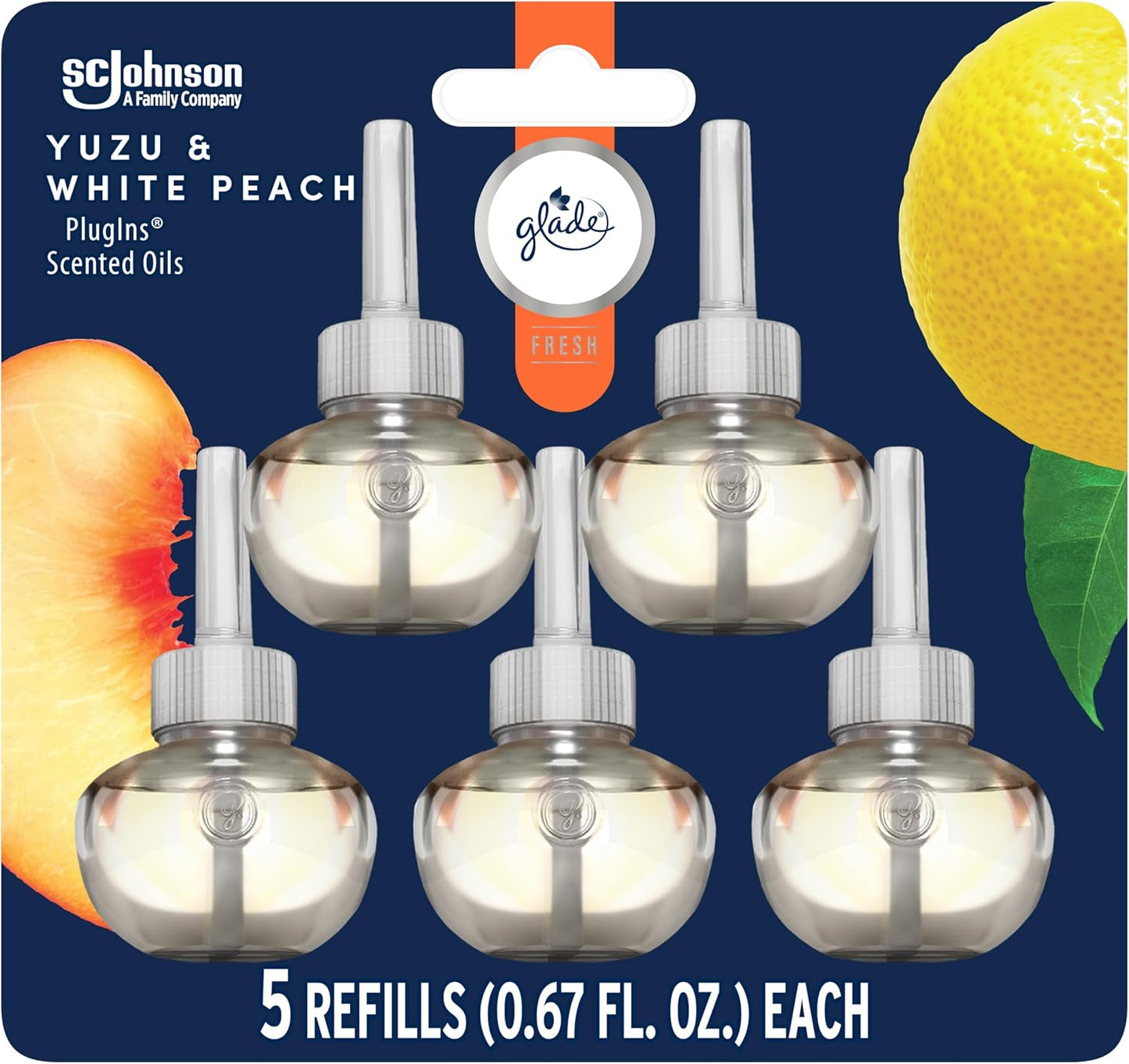 Glade PlugIns Refills Air Freshener, Jasmine & Honeysuckle, Scented and Essential Oils for Home and Bathroom, 0.67 Fl Oz, 5 Count