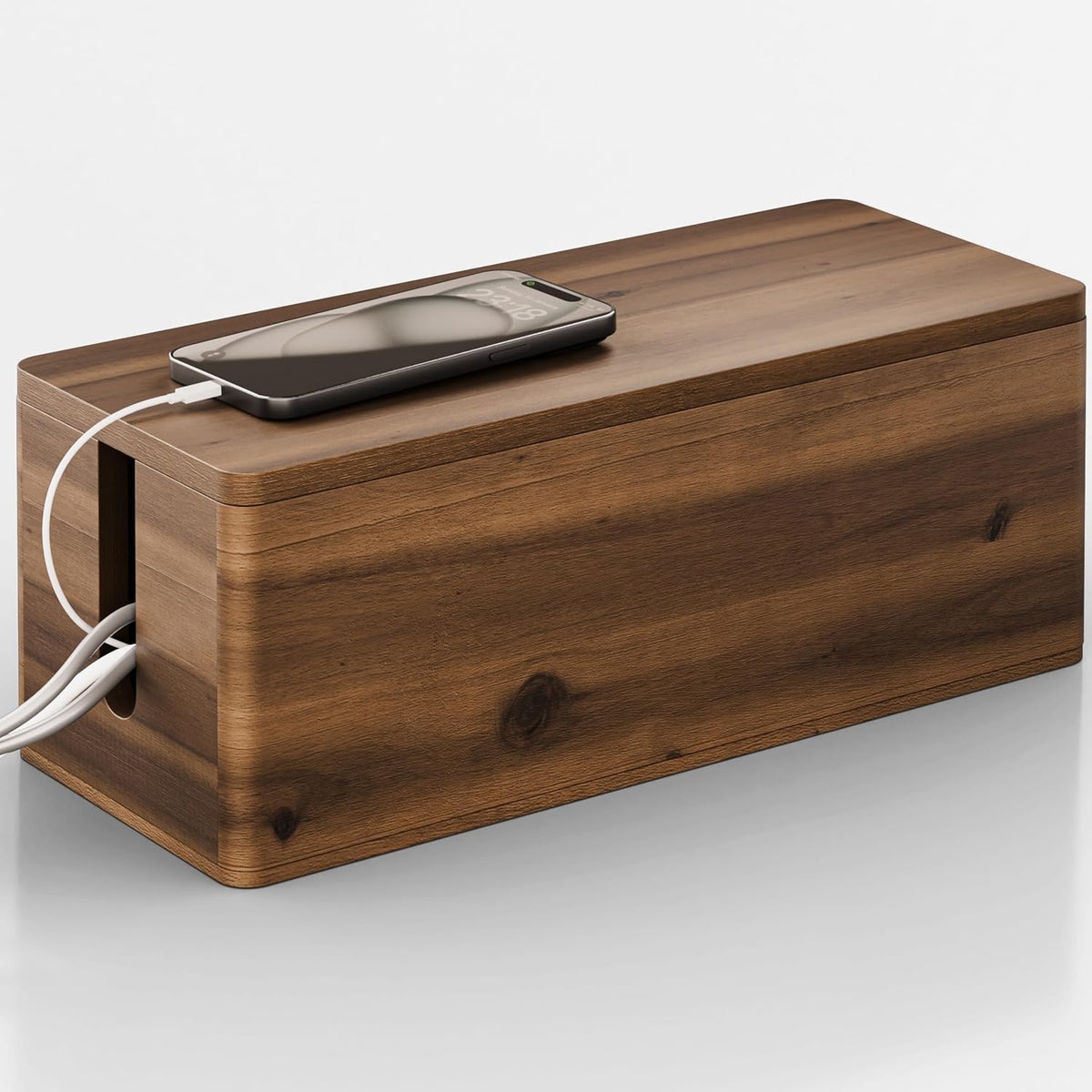 TIDITA 16" L Wooden Cable Management Box Round Edge, Magnetic Lid, Large