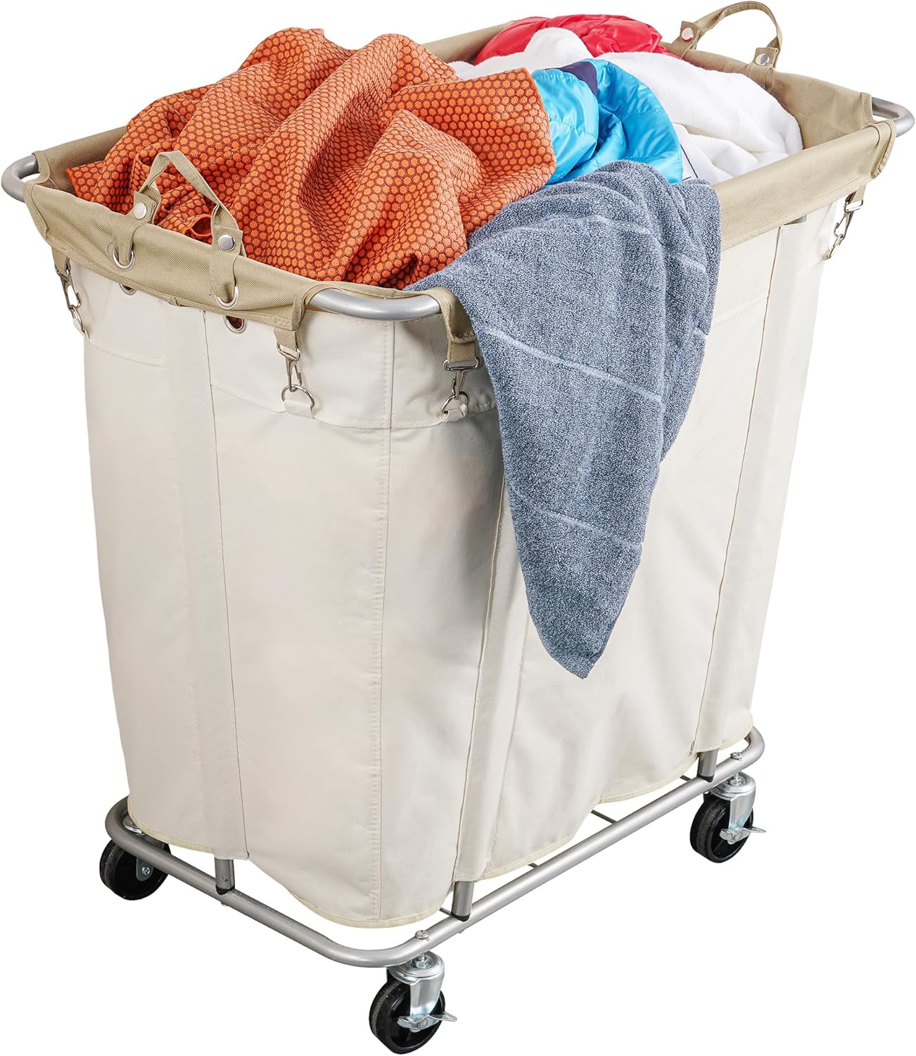 PLKOW Laundry Basket with Wheels 120L Heavy-Duty Laundry Cart with Removable Waterproof Bag, Metal Frame Clothes Basket with Lockable Casters for Home, Laundry Room, Hotel, Beige