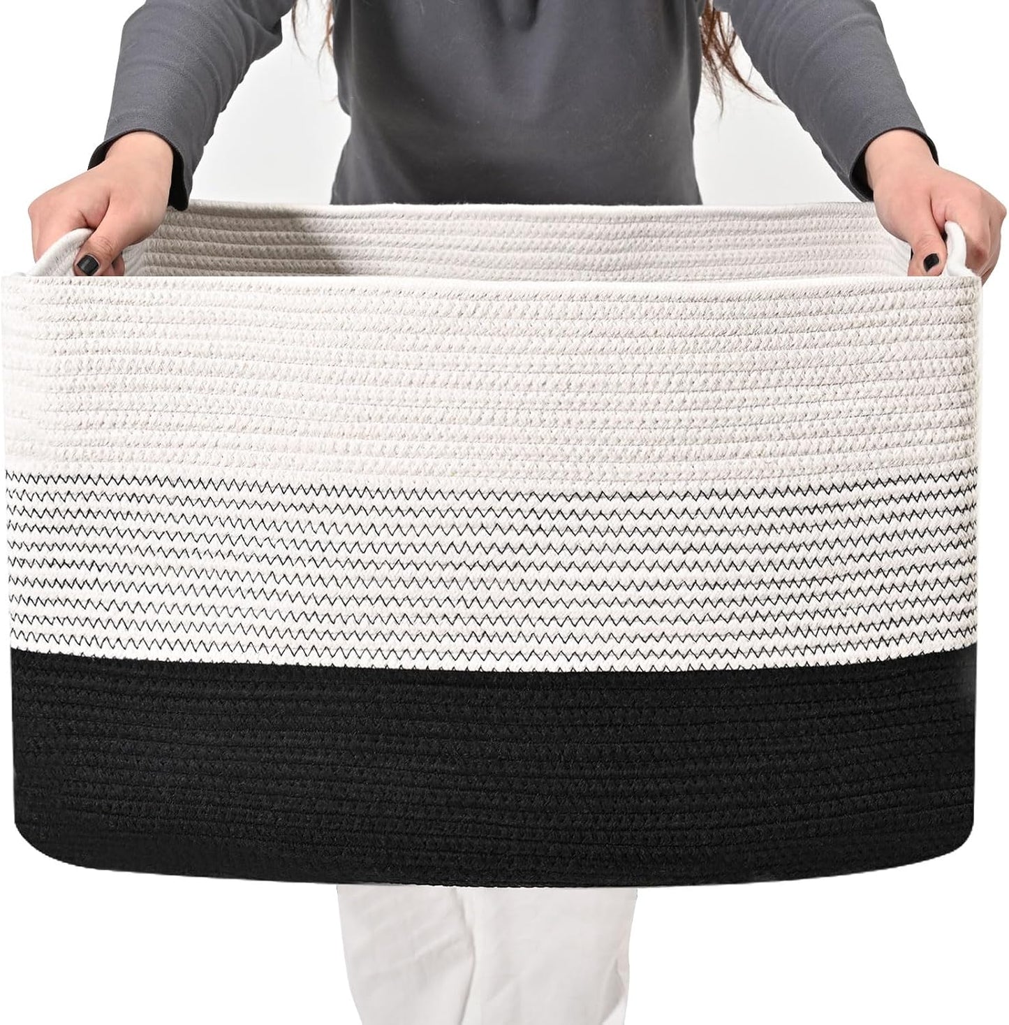 ICERZCZ Large Storage Basket for Organizing, Blanket Basket for Living Room, Large Toy Baskets for Storage, Woven Cotton Rope Baskets for Blankets, Clothes, Shoes, Brown, 25”x16”x16” (105L)