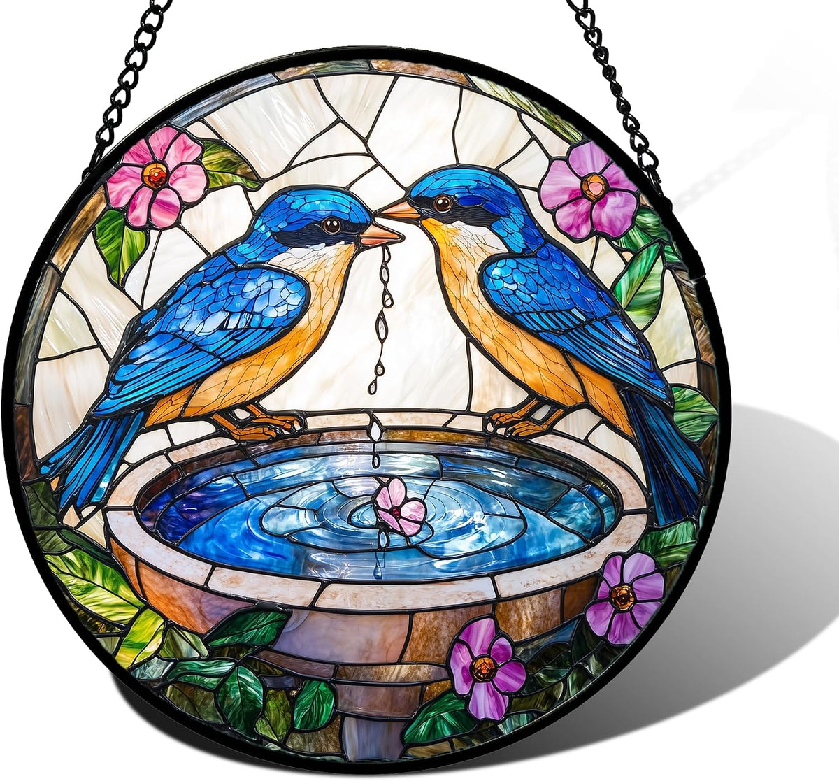 Purple Hibiscus Flowers Stained Glass Window Hanging Suncatcher Gifts 15"