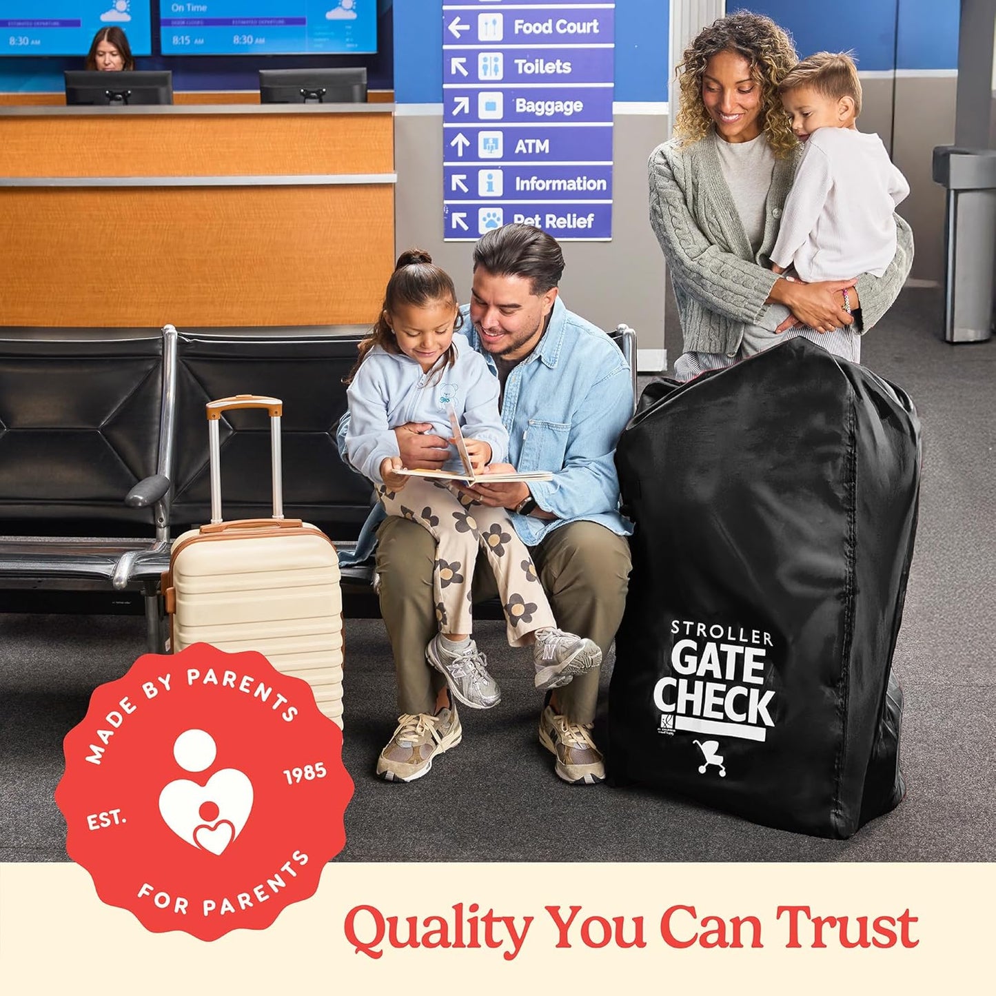 J.L. Childress Gate Check Bag for Single & Some Double Strollers - Travel Bag for Airplane, Fits Most Standard Baby Strollers, Airport Accessories Gate Check, Flying Essentials - Black