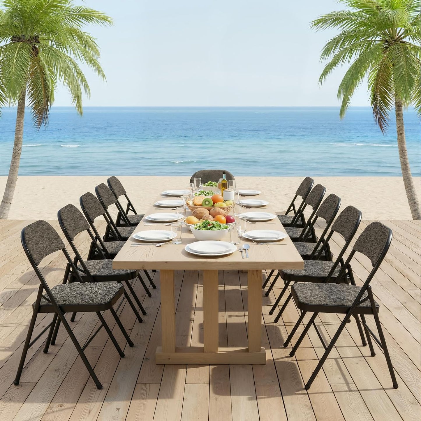 DUMOS 2 Pack Folding Chairs with Padded Cushion and Back - Fabric Stackable Portable Dining Chairs Set, for Home and Office, Conference, Wedding, Party, Patio, Garden, for Indoor Outdoor, Black Grey