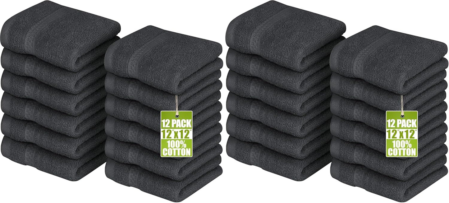 Utopia Towels 12 Pack Premium Wash Cloths Set, 12 by 12 Inches, 100% Cotton Ring Spun, Highly Absorbent and Soft Feel Essential Washcloths for Bathroom, Spa, Gym, and Face, Dark Brown