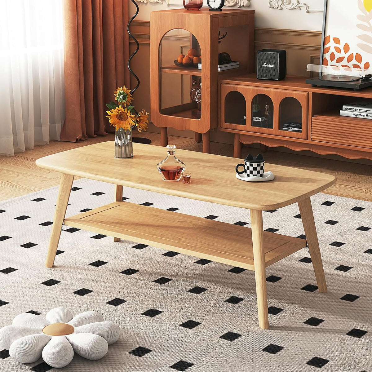Coffee Table Small Solid Wood Center Table Mid Century Vintage Living Room Coffee Table, Original 39.37 Inch