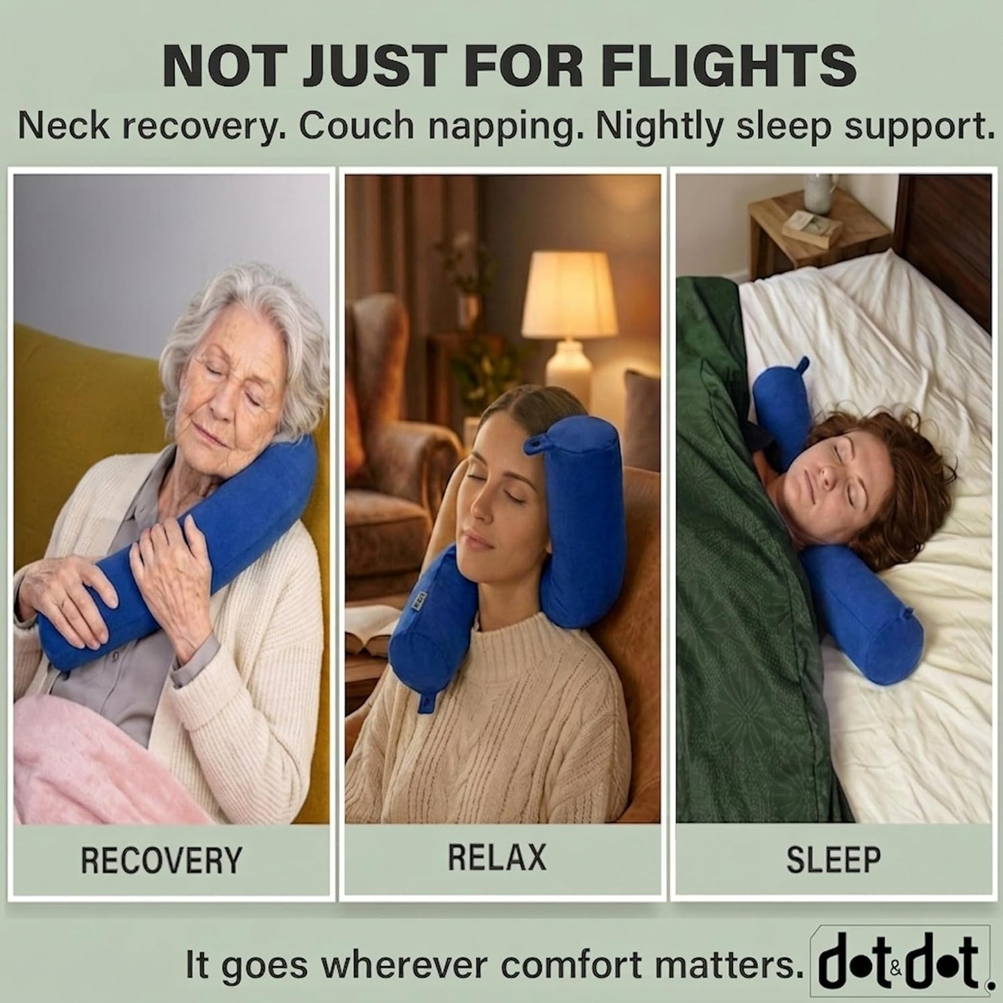 Dot&Dot Twist Memory Foam Travel Pillow for Airplanes - Travel Neck Pillow for Sleeping - Airplane Pillow for Neck Support - Adjustable, Bendable Neck Roll Pillow (Sapphire, One Size)