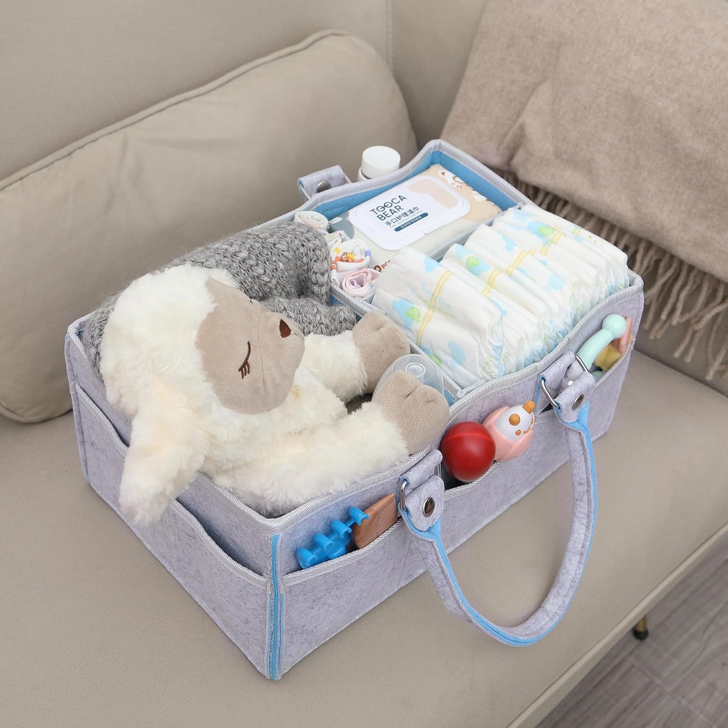 Mr. Pen- Baby Diaper Caddy Organizer, Gray, Blue Inside, Nursery Storage Bin and Car Organizer for Diapers and Baby Wipes