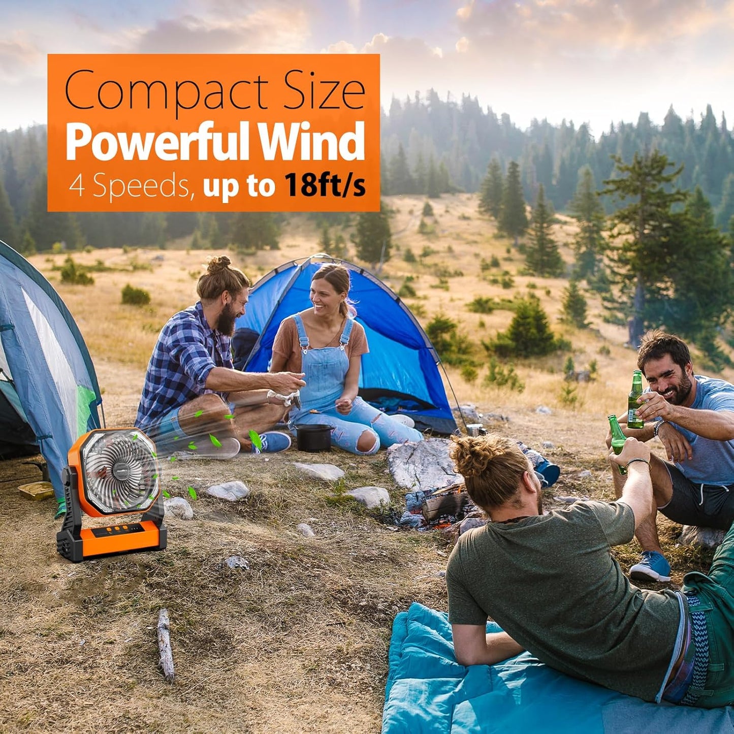 20000mAh Battery Powered Camping Fan, 58Hrs Rechargeable Portable Fan, 400LM Light, 360° Hook, Whisper Quiet Battery Operated Fan for Outdoor Car Travel Gear Essentials Power Outages Co-brand AMACOOL