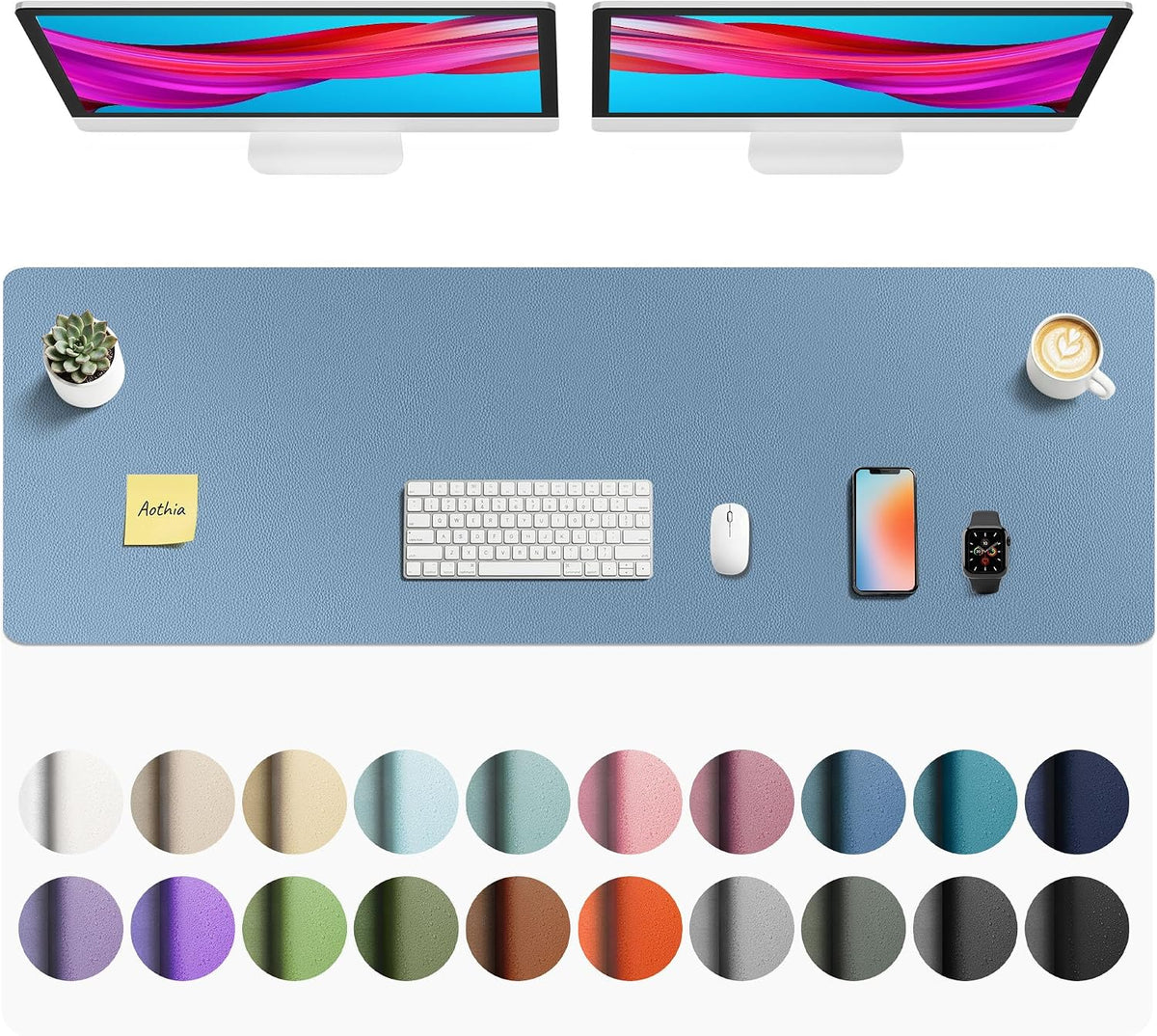 Aothia Leather Desk Pad - Protector and Blotter, Mouse Pad and Office Mat, Non-Slip PU Leather Laptop Desk Pad, Waterproof Writing Pad for Office and Home (36" x 17", Lavender)
