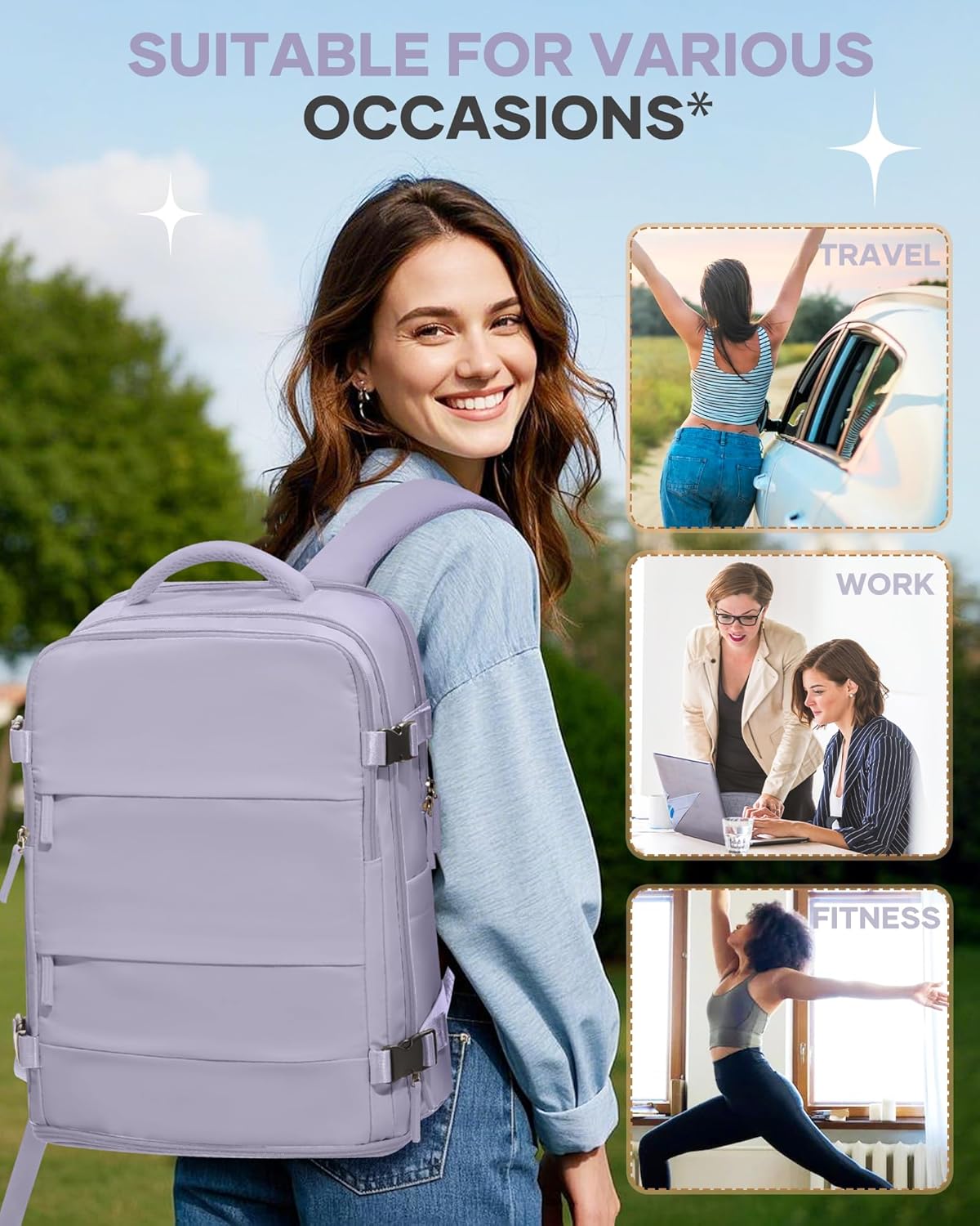 Carry On Backpack Personal Item Travel Backpack For Women Airline/Flight Approved Waterproof Sports Luggage Casual Daypack Small Hiking Backpack Purple