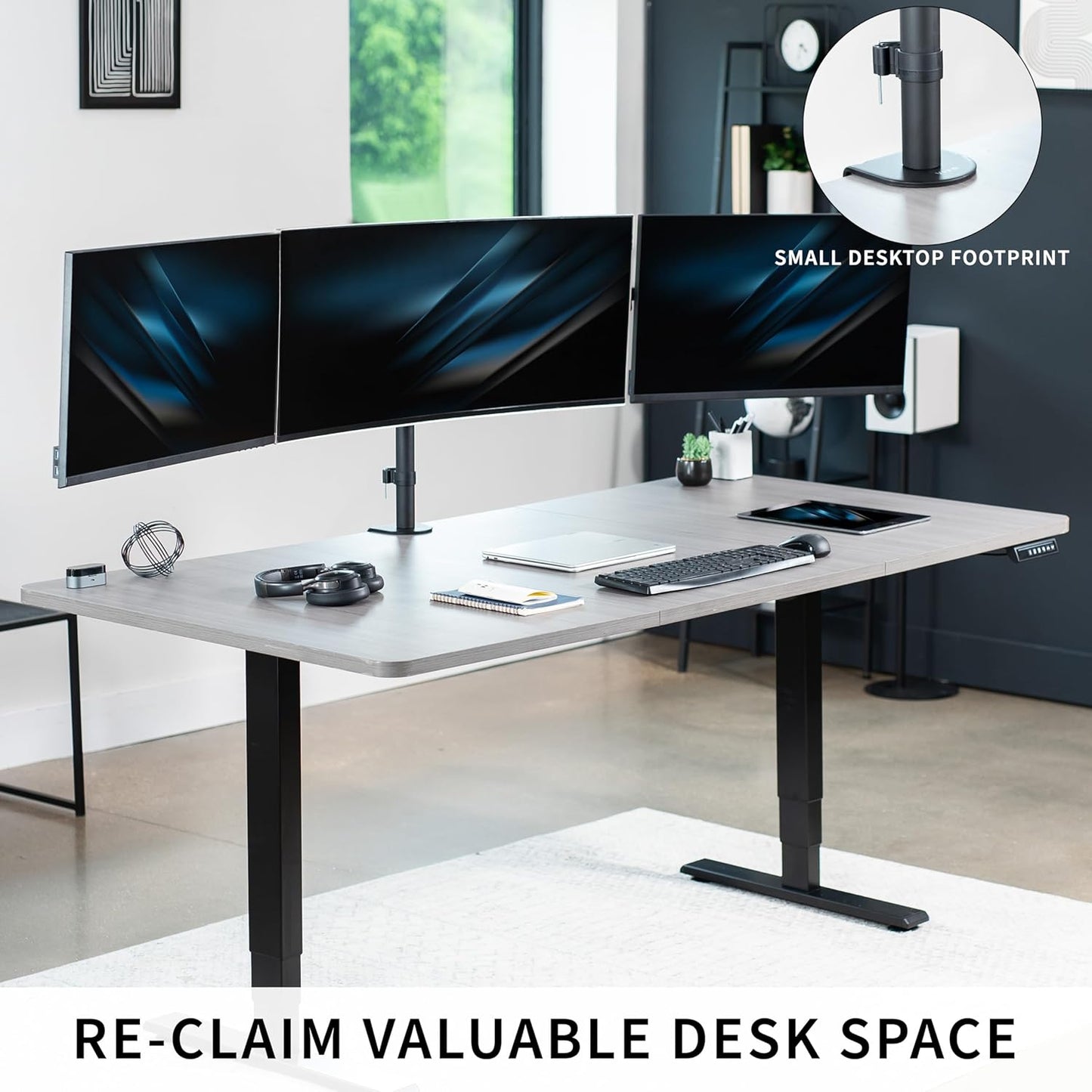 VIVO Premium Triple Monitor Desk Mount for 3 Screens up to 22 lbs, Fits up to 38 inch Ultrawides on Center Bracket, Adjustable Telescoping Arms, Flush Wall Setup, Black, STAND-TS03C