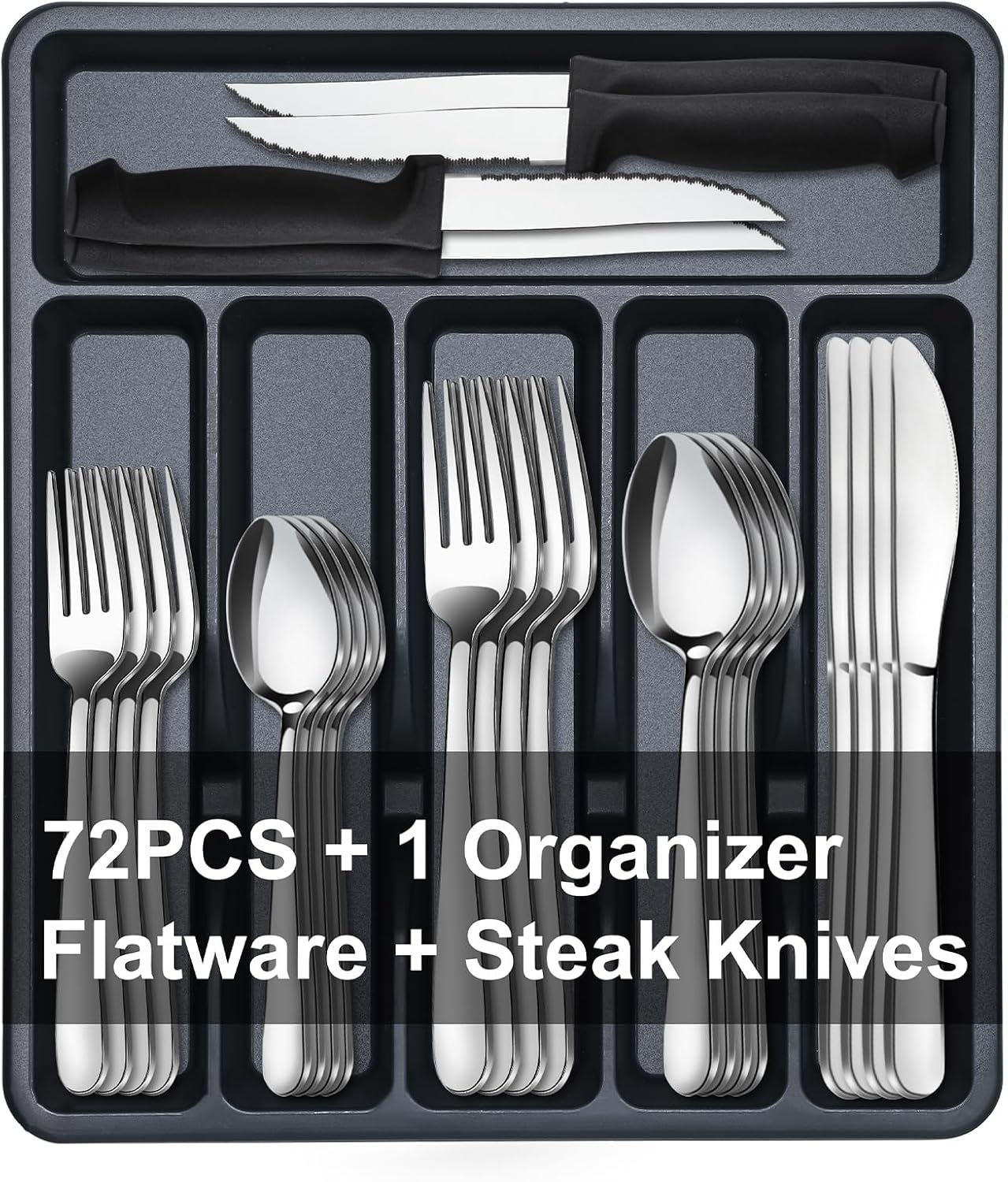 Pleafind 60-Pcs Silverware Set Service for 12, Premium Stainless Steel Flatware Set, Include Forks Spoons and Knives Set, Mirror Polished Cutlery Utensil Set for Home Restaurant, Dishwasher Safe