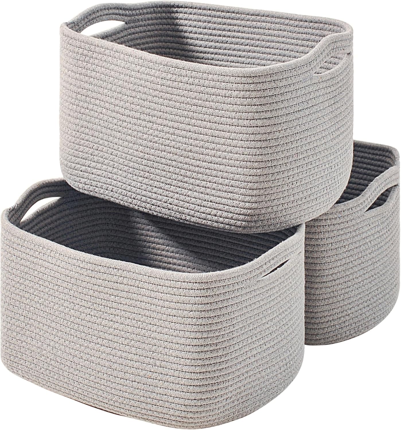 ICERZCZ Decorative Storage Baskets for Organizing Shelves, Toy Basket for Nursery, Woven Cotton Rope Baskets for Decor, Towel Basket for Bathroom, 15"x11"x9.5", 3 Packs, Brown