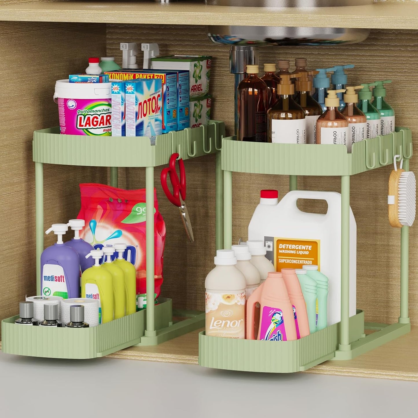 Ukeetap 2 Pack Multi-Purpose Pull-Out Storage Organizers, Under Sink & Cabinet Storage, 12.8 Inch, White