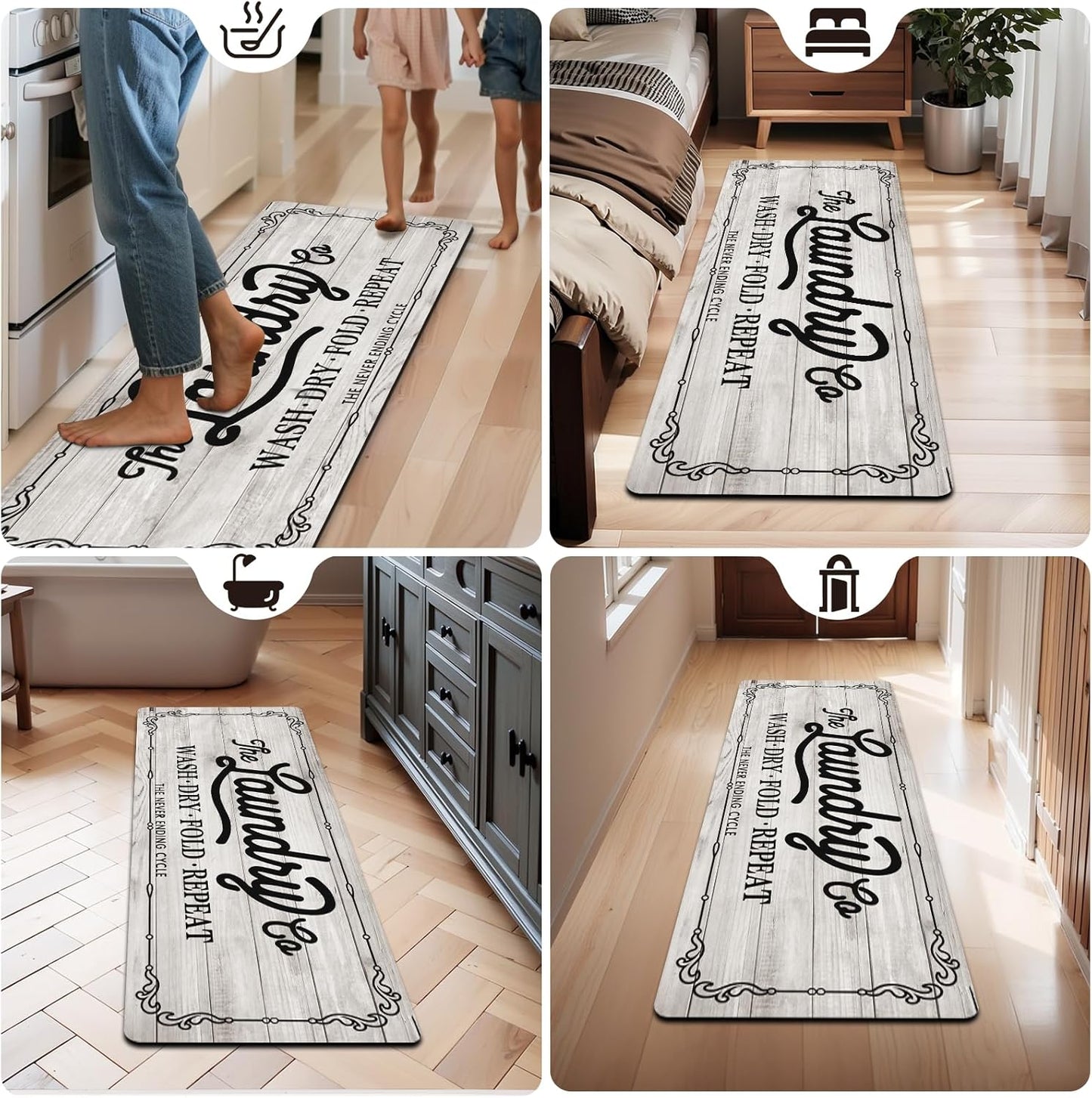 Pauwer Laundry Room Rug Runner 24"x60" Waterproof Rubber Laundry Mat Non Slip Kitchen Mats for Floor Washable Floor Mat Runner Rug for Farmhouse Mudroom Washroom Bathroom Decor