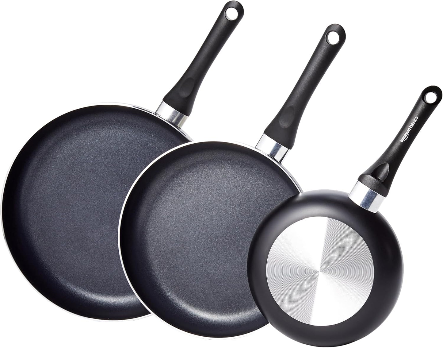 Amazon Basics Non-Stick Kitchen Cookware 15-Piece Set with Stay-Cool Handles, Even Heating, Non-Induction, Includes Pots, Pans, and Utensils, Black