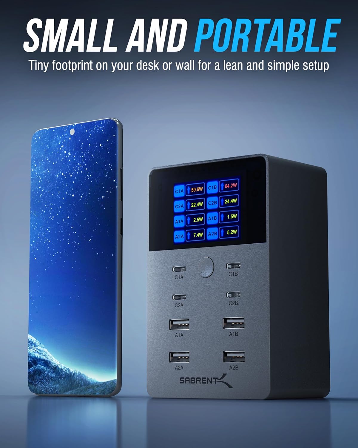 SABRENT VOLTIK Charging Station, 252W 8-Port USB C and USB A Desktop Charger, UL Certified with Real-Time LCD Display, Fast Charging for MacBook, iPhone, Samsung and More