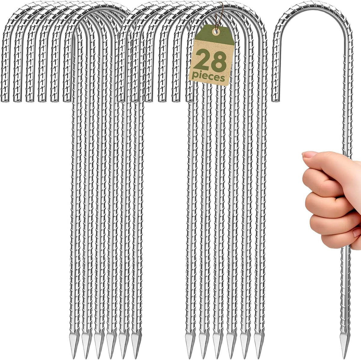 Homwin 16 inches Rebar Stakes 24-Pack Straight Metal Stakes Heavy Duty 5/16" Diameter Ground Stake for Tent, Fence, Landscaping, Concrete Forming, Outdoor Decoration and Plant Support
