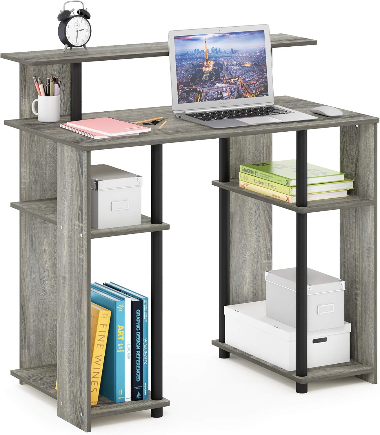 Furinno Jaya Simple Design Computer Writing Desk, White Oak/Stainless Steel