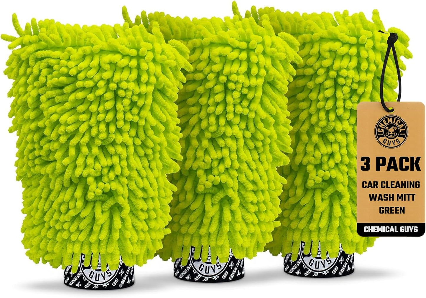 Chemical Guys Chenille Premium Scratch-Free Microfiber Wash Mitt for Car Washing - 2 Pack, Lime Green, Ultra-Soft Car Wash Gloves, Swirl-Free Finish, Safe for Trucks, SUVs, Motorcycles, and More