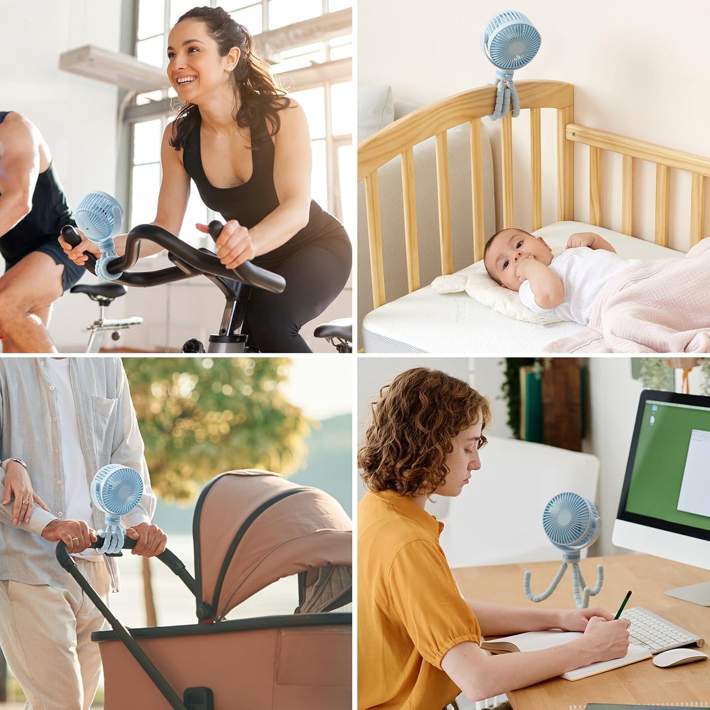 Momcozy 8000mAh Portable Stroller Fan, 27H Ultra-long Battery Life Detachable 4 Speed 360°Rotate LED Night Light with 2 Modes, USB Rechargeable Handheld Cooling Fan for Travel/Car Seat/Bedroom