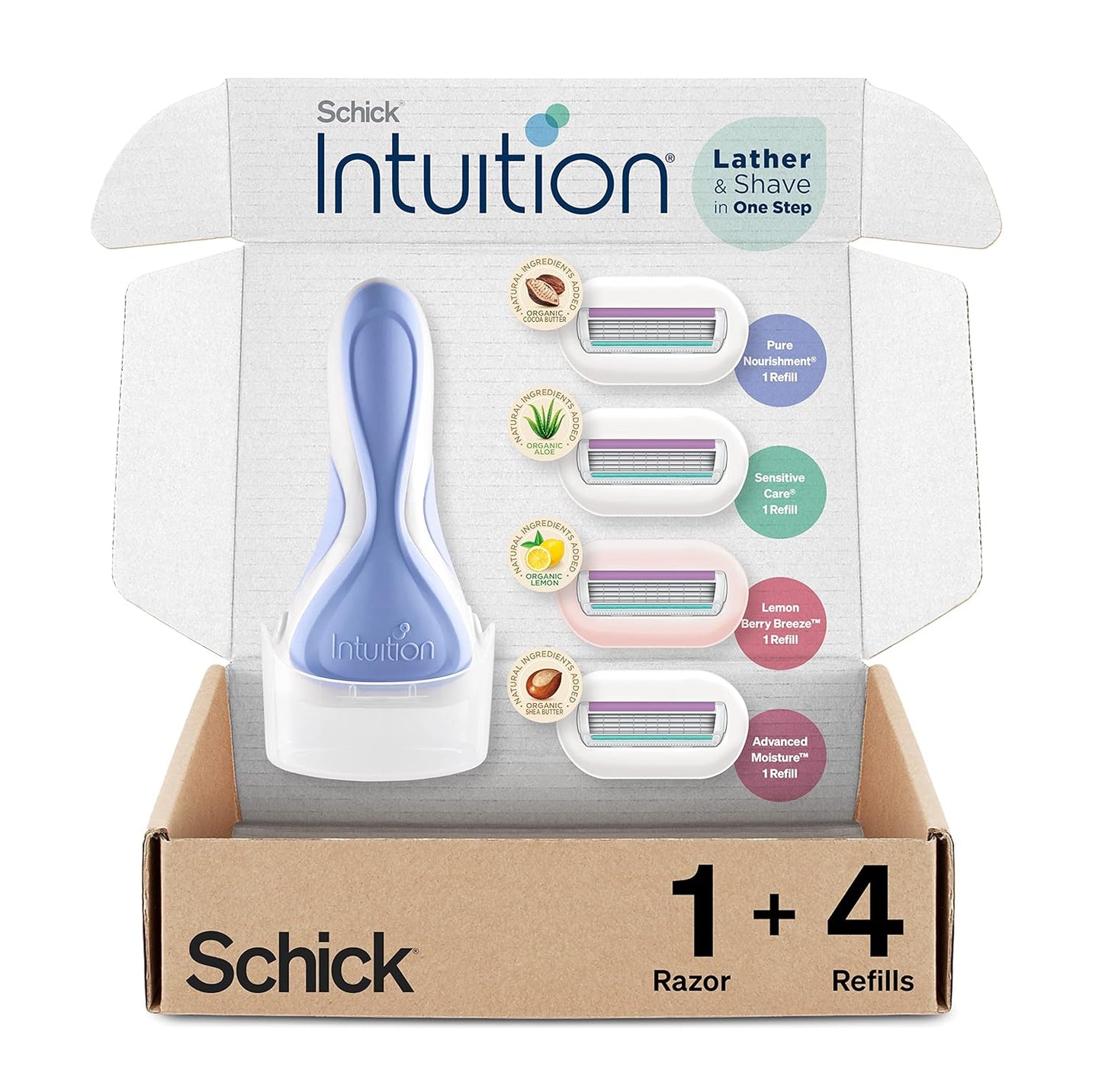 Schick Intuition Refill, Pure Nourishment Razors for Women | Intuition Razor Blades Refill with Organic Cocoa Butter, 8 Count Razor Refills