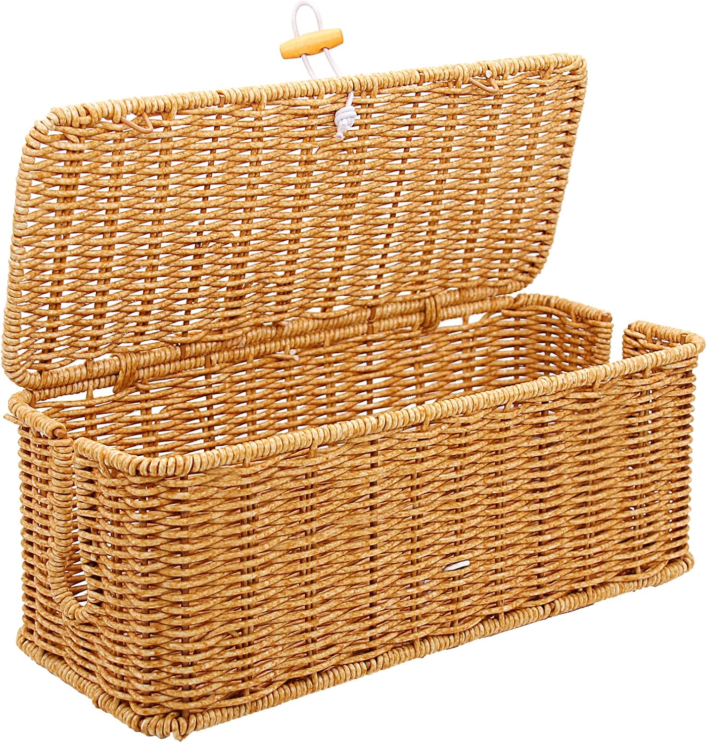 2PCS Cable Management Box, Handmade Rattan Cable Organizer Cord Basket | Open Slots Cords Hider Box Under Desk Cord Organizer for Computer Router USB Hub & Power Strip