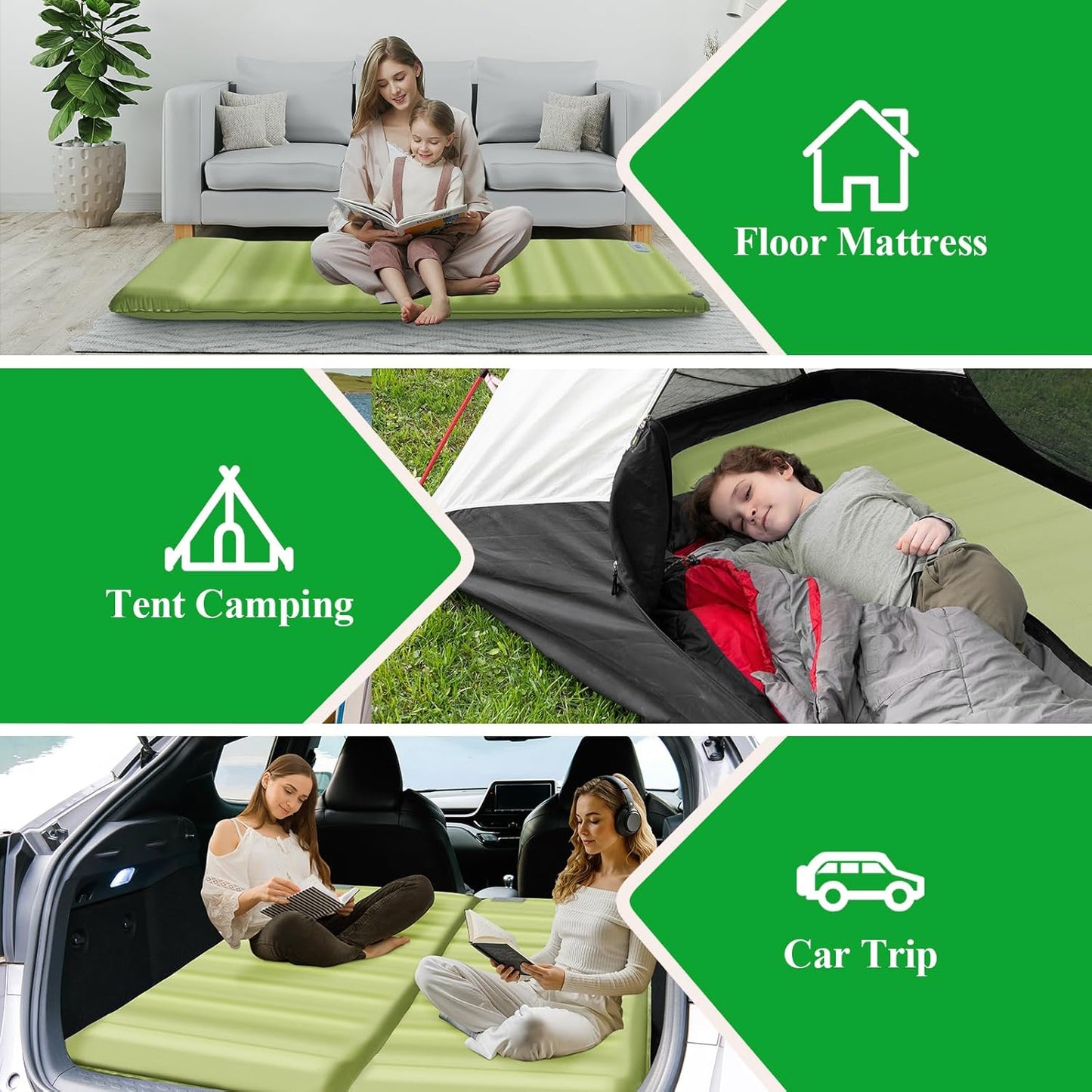Minthouz Self Inflating Sleeping Pad, 4" Ultra-Thick Memory Foam Camping Pad with Pillow, Built-in Electric Pump Fast Inflating, 4-Season Camp Sleeping Mat for Camp/Car Travel/Tent