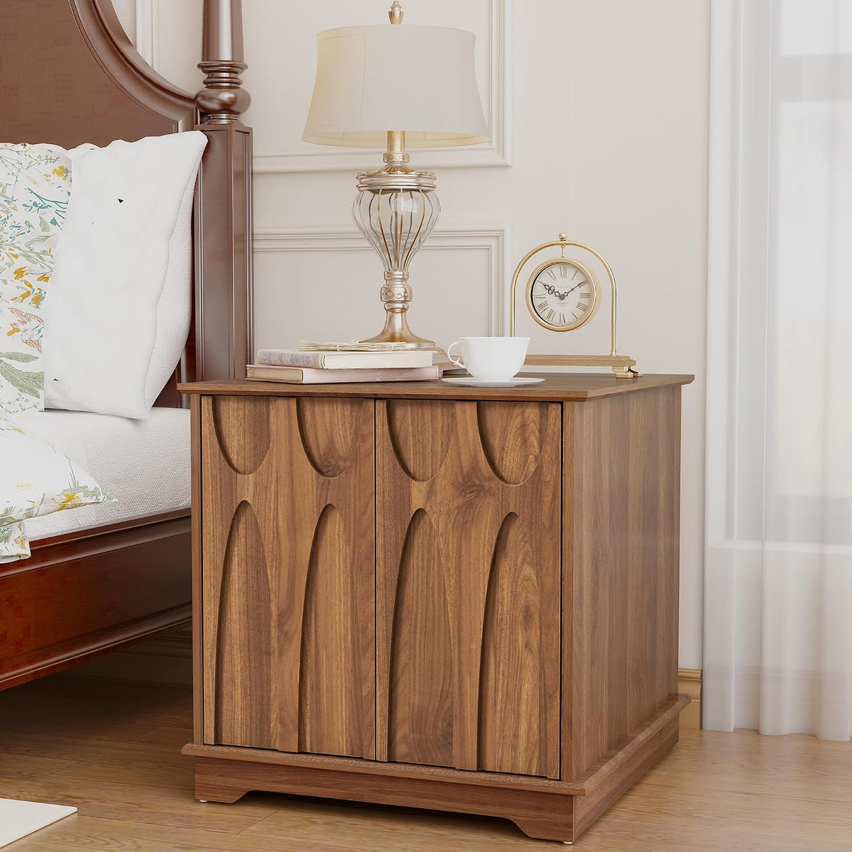 Bifins 24inch Large Square End Table with Storage, Walnut